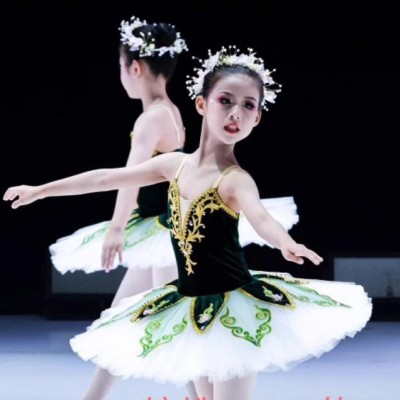 Girls kids green velvet tutu skirts ballet dance dresses ballerina stage performance costumes little swan lake dancing leotard dress for children